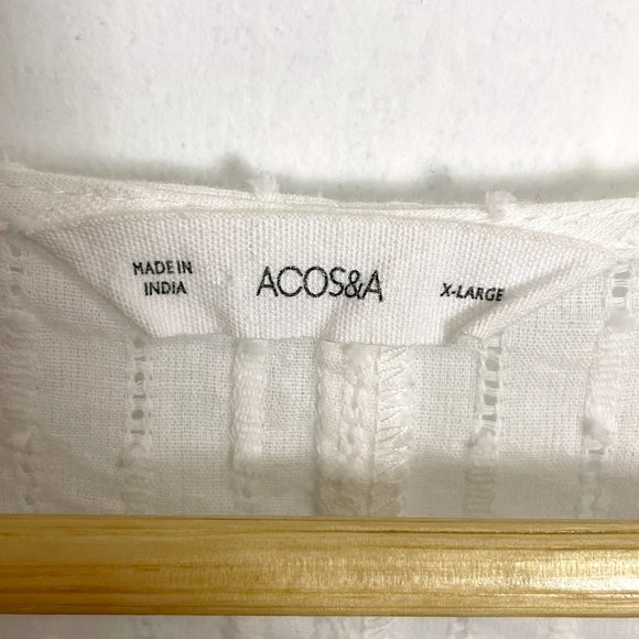 ACOS&A white boho cotton tunic top XL – embroidered v-neck, puff sleeves - Picture 8 of 8